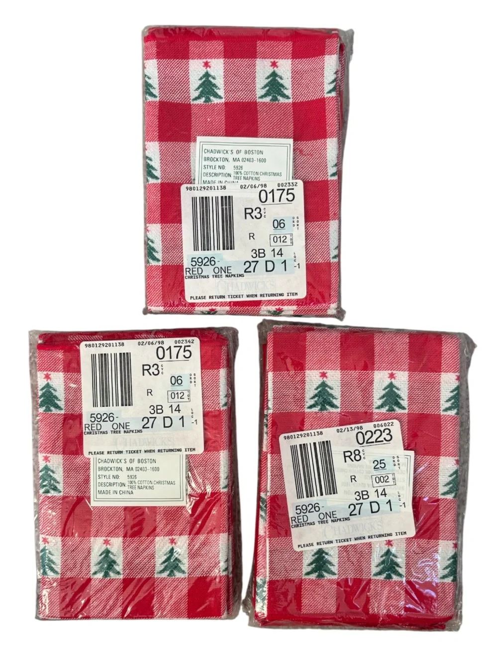 VTG NIP Chadwick's of Boston Christmas Tree Gingham 24 Pc - Set 12 Napkin 12 Mat